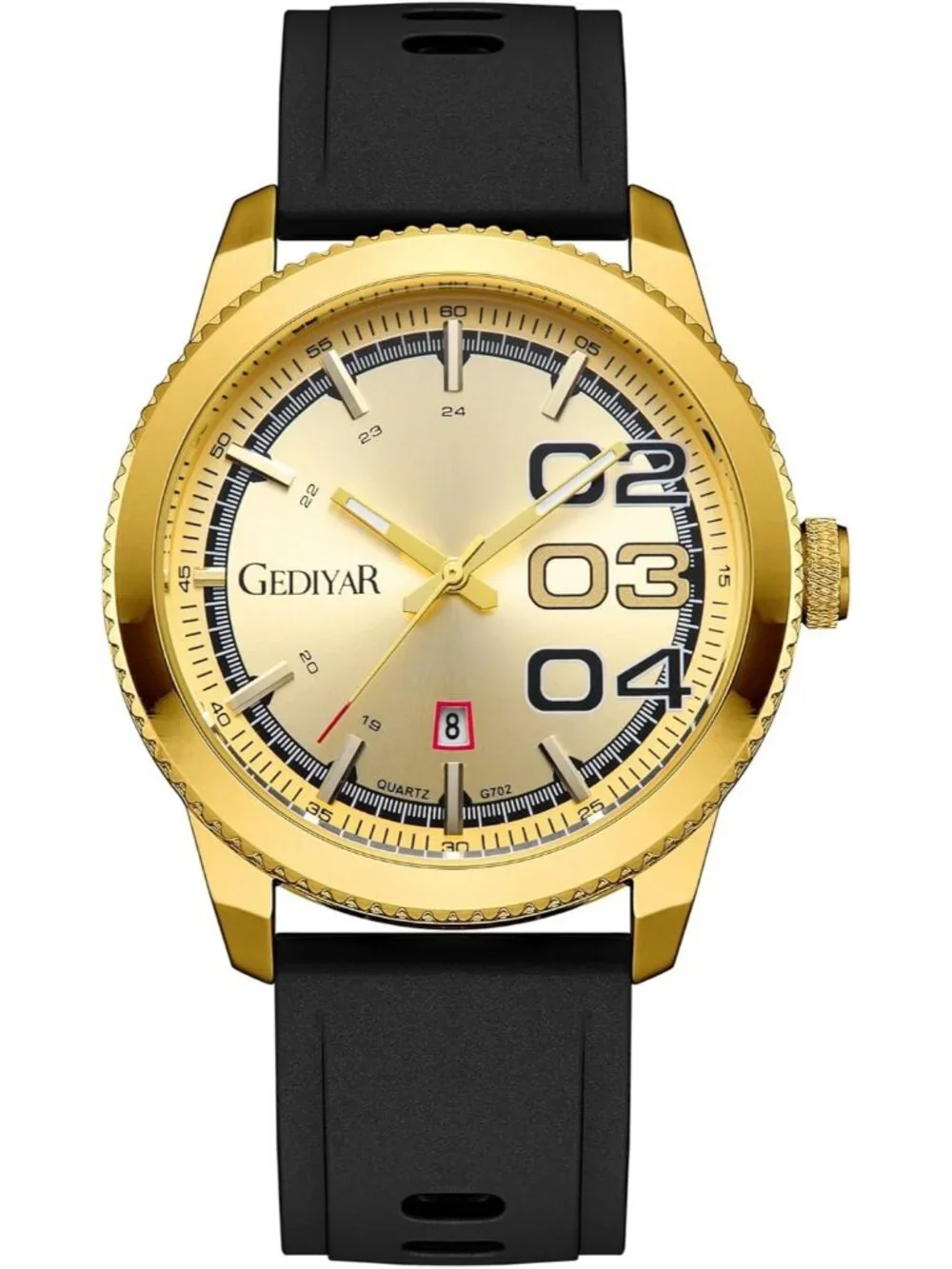 Men's Black And Gold Analog Quartz Silicone Band Waterproof Luminous Wrist Watch